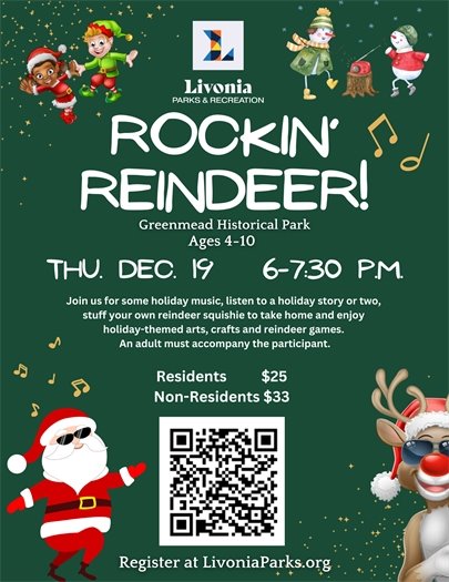 A flyer for "Stuff-a-Pet Party: Rockin' Reindeer"