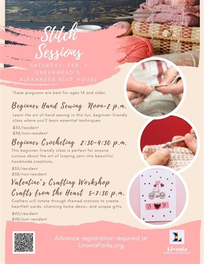Flyer for Stitch Craft sessions in February