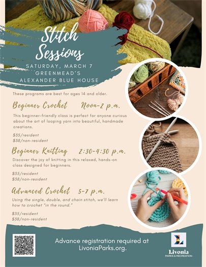Flyer for Stitch Craft Sessions in March