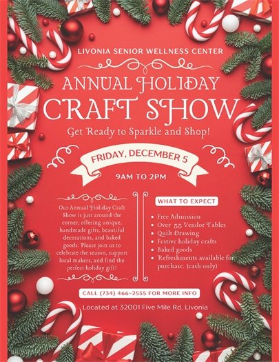 Flyer for Livonia's annual Holiday craft show