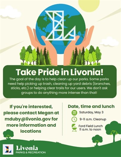 Flyer for Take Pride in Livonia!
