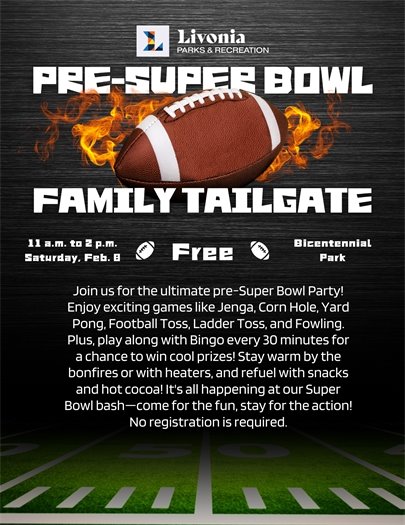 A flyer for Super Bowl Saturday flyer