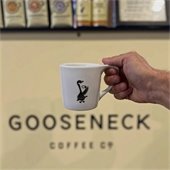 Coffee mug and "Gooseneck Coffee Co" logo