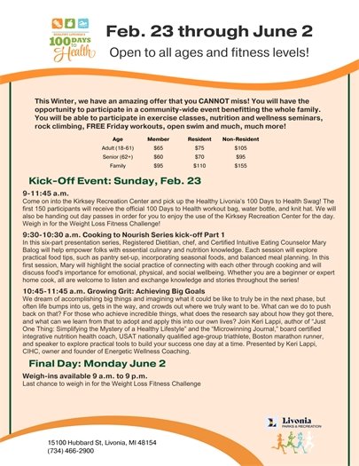 A flyer for 100 Days to Health Fitness Program