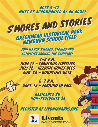 Flyer for S'mores and Stories family activity