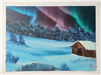 Painting of a Cabin under Aurora Borealis