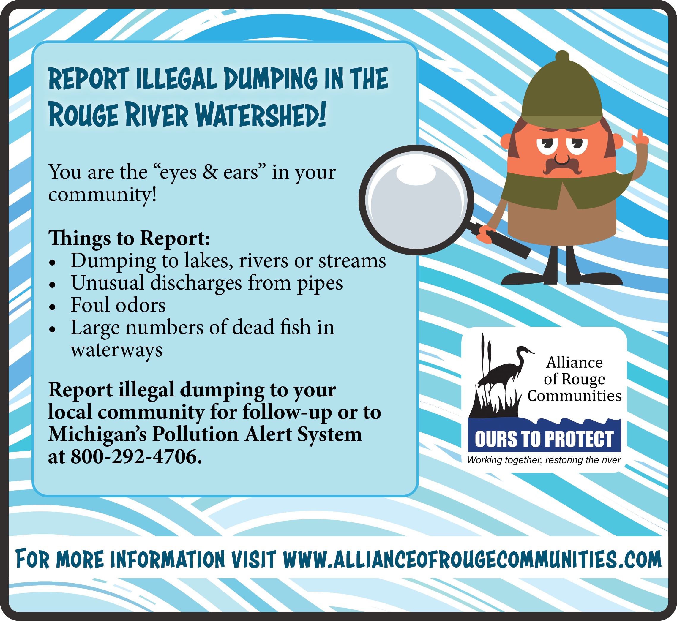 Graphic from the Alliance of Rouge Communities urging residents to report illegal dumping in the Rou