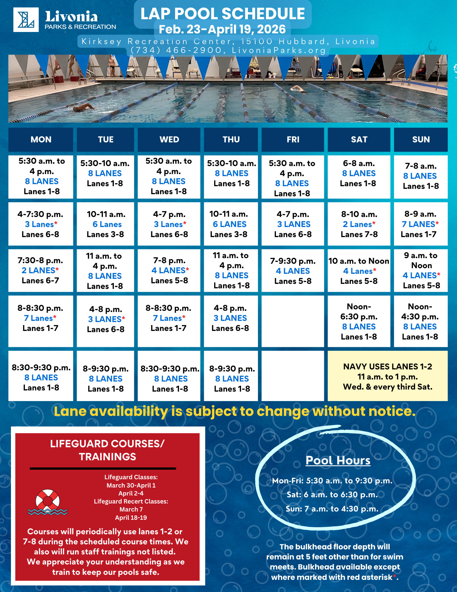 Fall 2 2025 Lap Pool Schedule